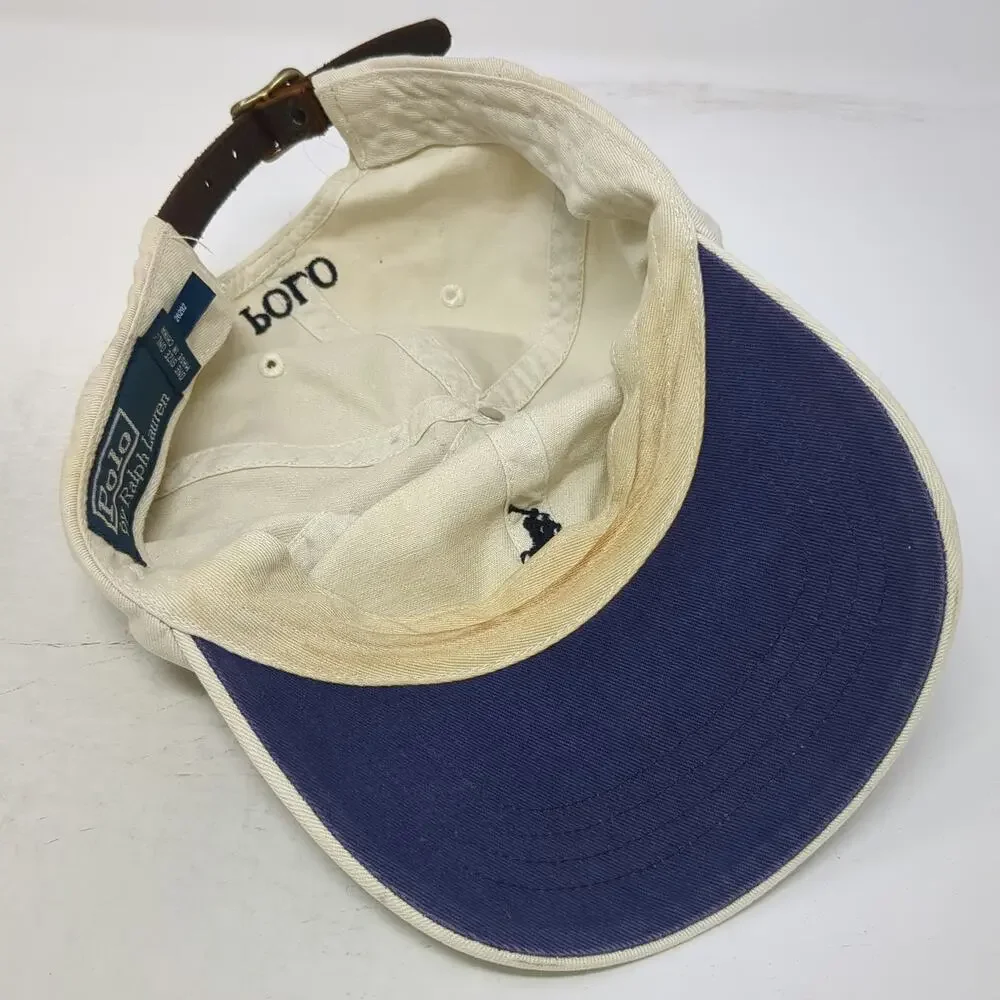 Polo Ralph Lauren Baseball Cap Beige One Size Leather Strapback Pony Logo Hat